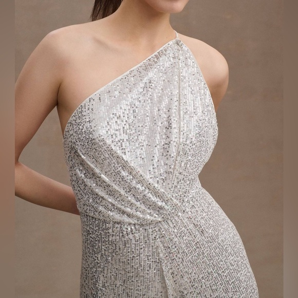 Anthropologie Zunilda Gutierrez Lincoln One-Shoulder Sequin Jumpsuit Silver - Picture 3 of 10